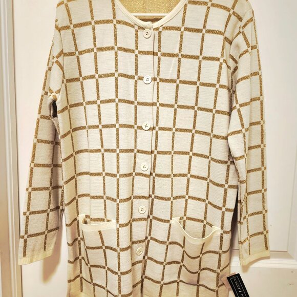Absolutely Gorgeous New Elegant Cream & Gold Karen Lessly Women's Sweater L - Picture 5 of 8